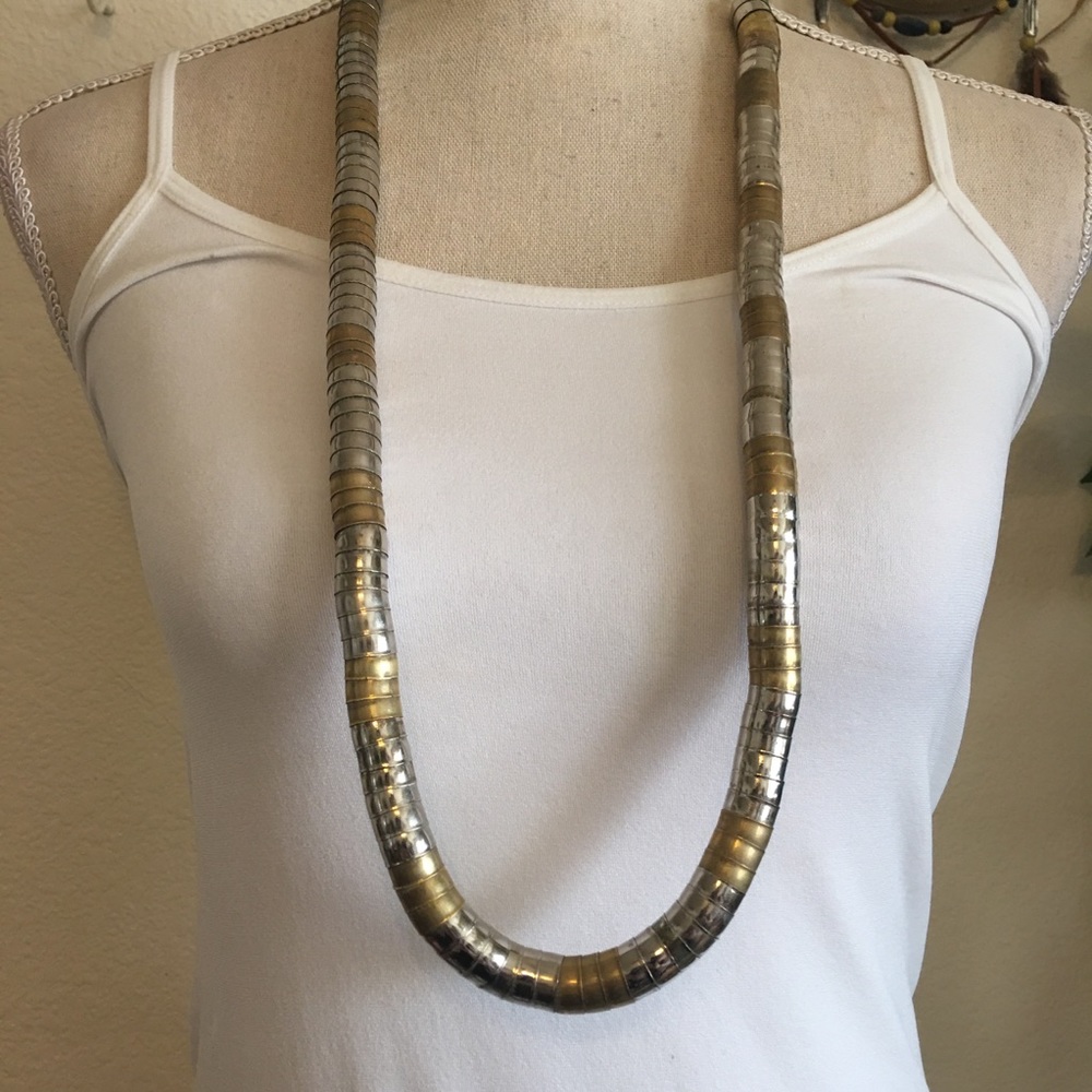 Vintage tri-tone bead cap snake link necklace